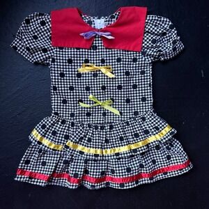 Rare Editions Dress Vintage Kids 3T Black White Houndstooth Red Sailor 90s